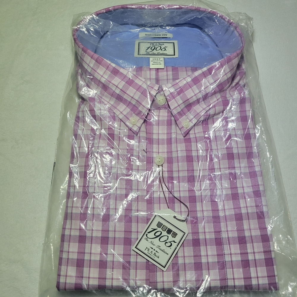 Jo S A Bank Purple and White Men's Dress Shirt 3XLT